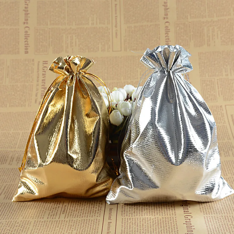 

24pcs/set 18x13cm Adjustable Christmas Packaging Silver/ Gold Colors Drawstring Cloth Bag,Wedding Gift Bags & Pouches