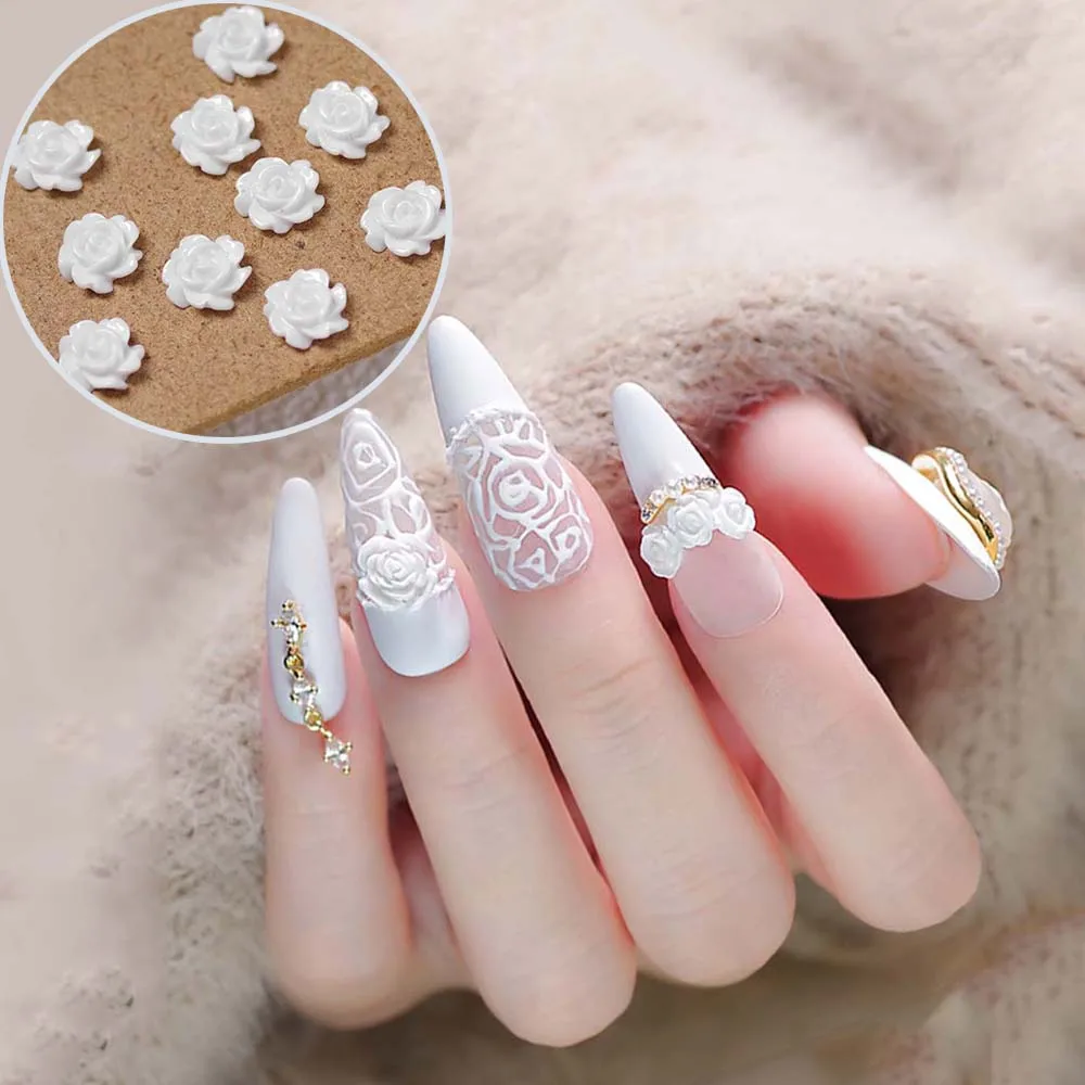 Элегантные изящные украшения для ногтей розы из смолы кремово-белого цвета 3D