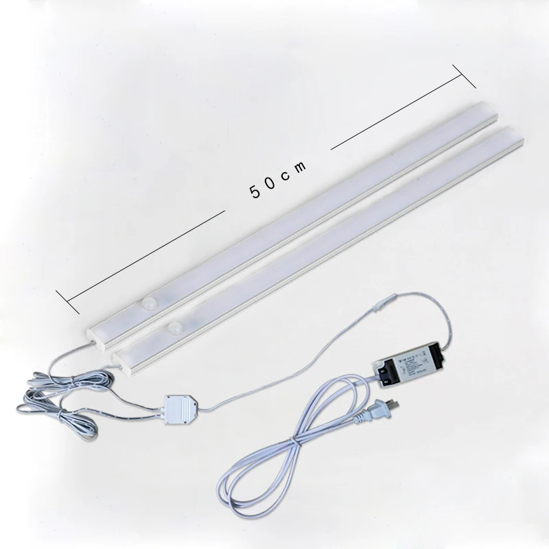 2x50cm With Power Светодиодный светильник DC 12 В под шкафом ручной выключатель датчик движения ночник для книжного шкафа спальни для шкафов лестниц luz светодиодный - Цвет: 2x50cm With Power