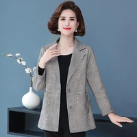 office ladies vintage plaid women blazer single breasted spring autumn jacket 2022 casual pockets female suits coat y995