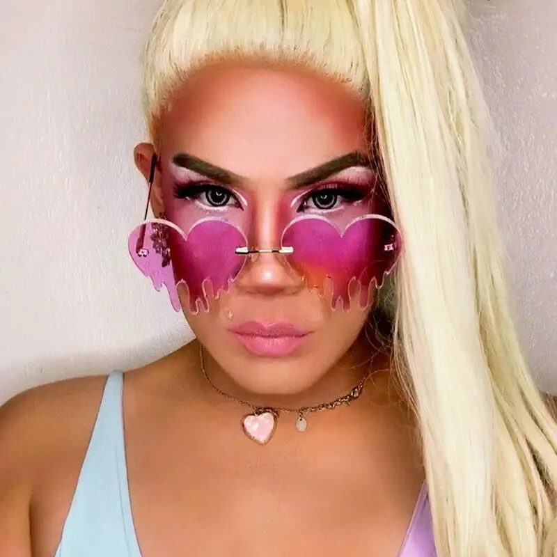 Модные солнцезащитные очки без оправы в форме сердца для женщин 2020 розовые слезы