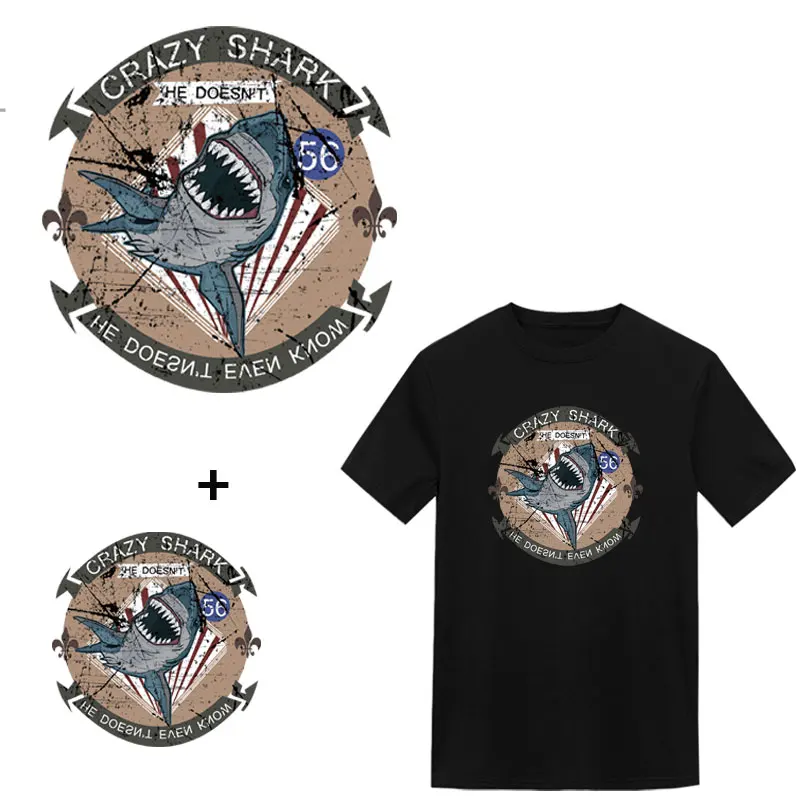 

Hot Shark Iron on Stickers for Clothes Patches Diy Crazy Shark Heat Transfers Patch for Clothing by Household Iron Stickers