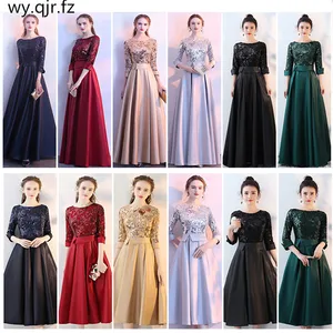 HJZY-8580 # платья средней длины для подружек невесты с блестками, золотистые, темно-синие, бордовые, зеленые, черные атласные вечерние для девочек оптом