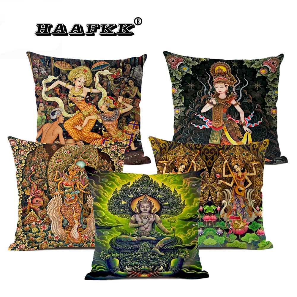 

Наволочка в тайском стиле, статуя Будды, искусство, украшение интерьера, поясничная подушка для автомобиля, квадратная 45*45