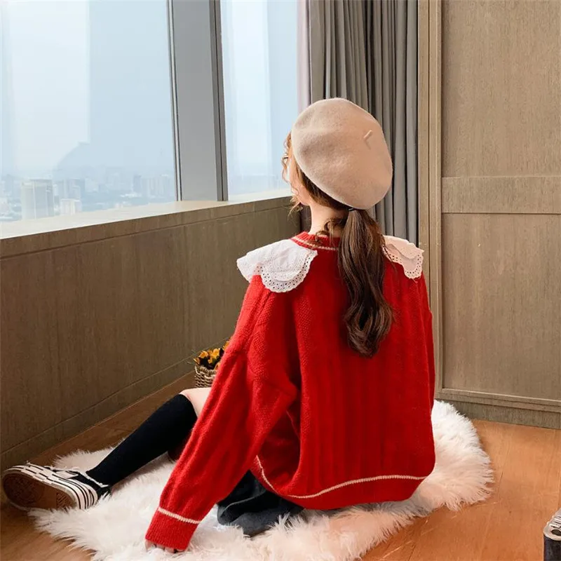 Милый кружевной свитер для женщин осень зима новый прочный фонарь с рукавами