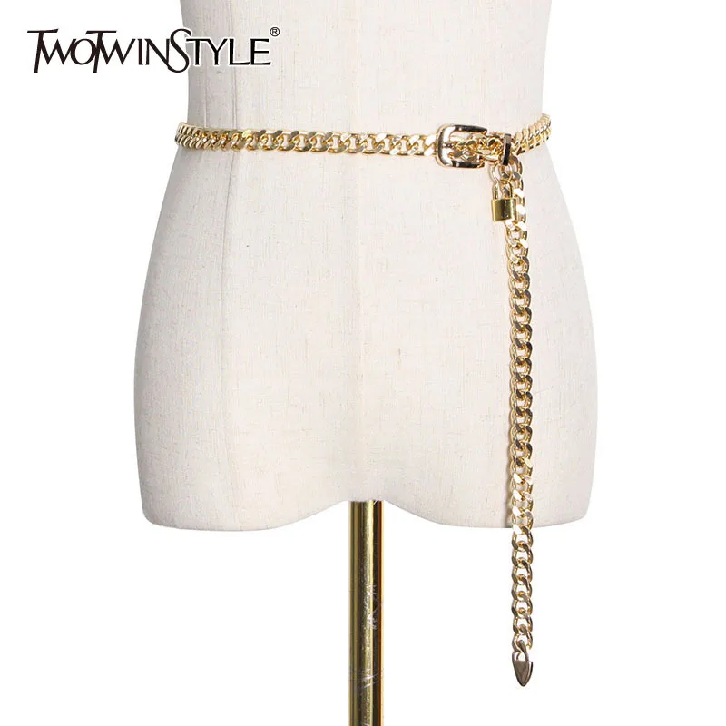 Женский ремень с металлической цепочкой TWOTWINSTYLE однотонный минималистичный