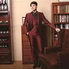 Красные смокинги для жениха, мужские свадебные смокинги с отворотом, модный мужской пиджак, Блейзер, костюм из 3 предметов (пиджак + брюки + жилет)