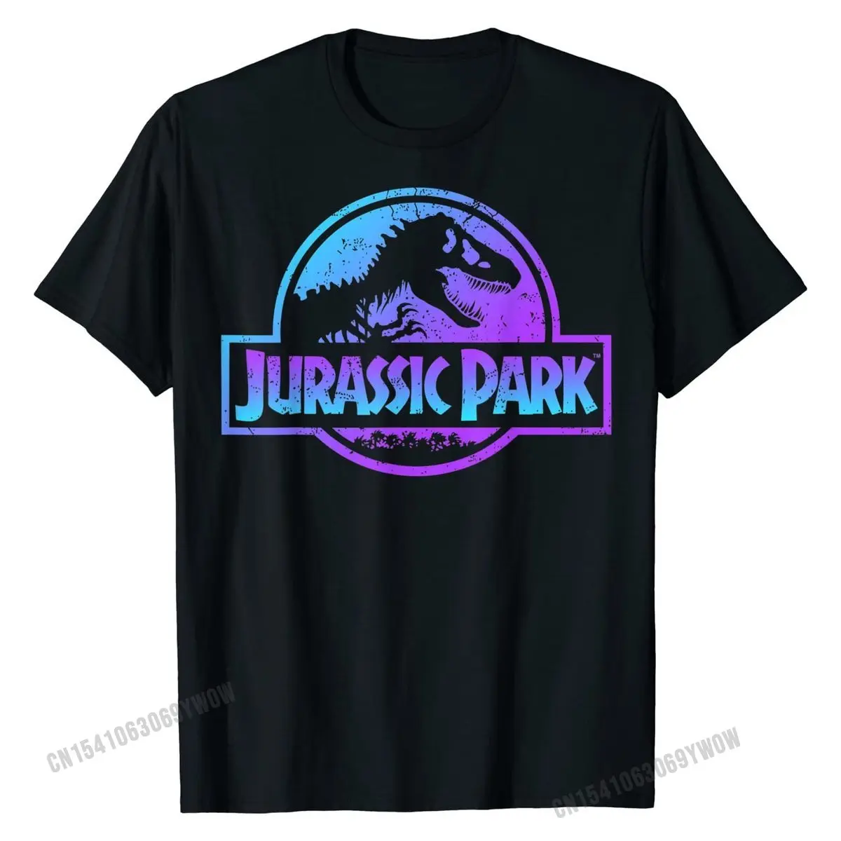 Camiseta con gráfico de logotipo de Fósil azul y púrpura de Parque jurásico, camisetas de algodón con estampado 3D de verano para hombre, venta al por mayor