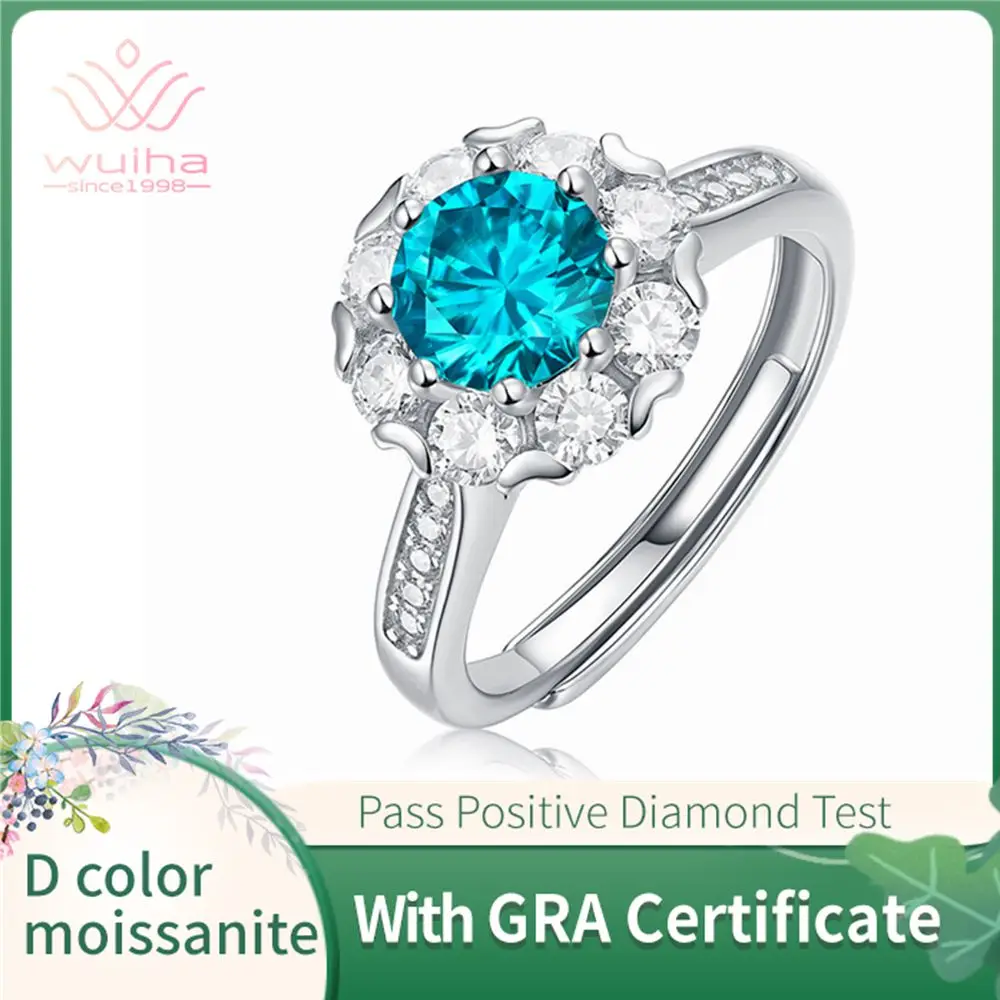 

WUIHA Classic 100% 925 пробы серебро 1 карат синий VVS1 драгоценный камень Свадебное обручальное кольцо Изысканные ювелирные изделия с GRA