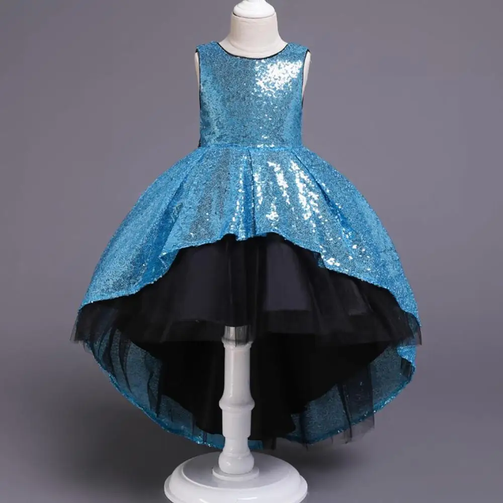 Детское платье с блестками коктейльное принцессы без рукавов большим бантом
