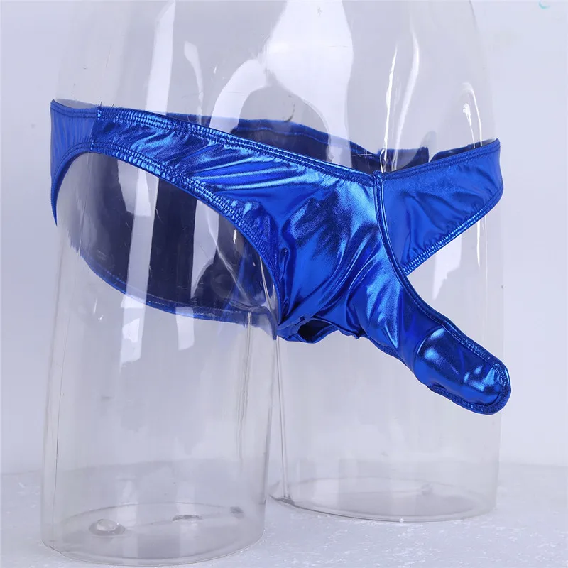 TiaoBug Patent Leather Lingerie Gay Swimwear Men Swimming Underwear with Closed Penis Sheath Male Sexy Bikini Briefs Swimsuit | Спорт и