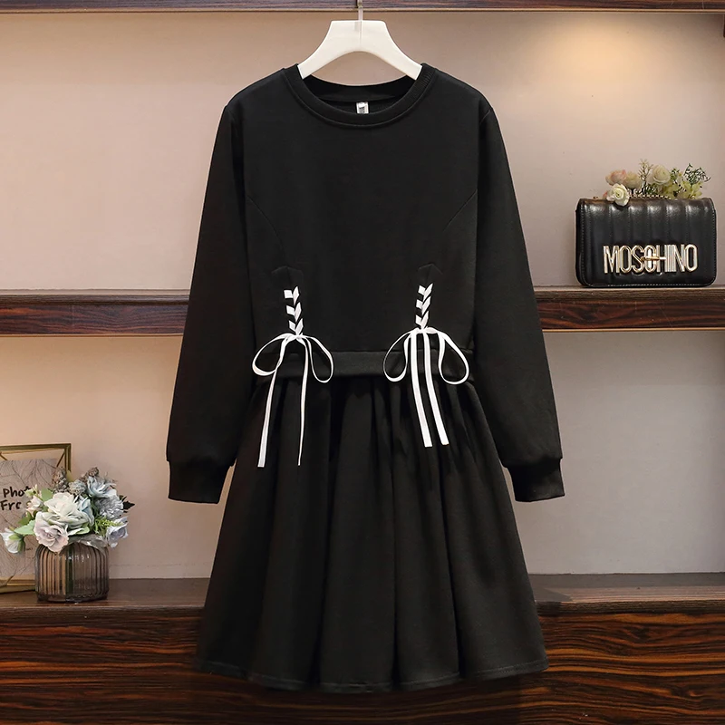 XL-5XL большие размеры Женская милая толстовка платье осень 2019 хлопок длинный рукав