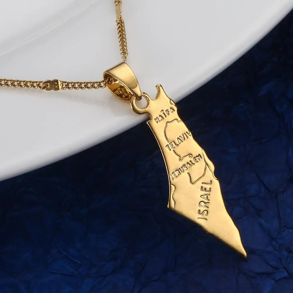 Золотой цвет карта Израиля кулон ожерелья для женщин и мужчин Модная израильская