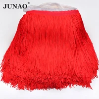 junao double line 20cm long red fringe trim chinlon fringe tassel lace ribbon sewing latin dress stage clothes curtain 10meter