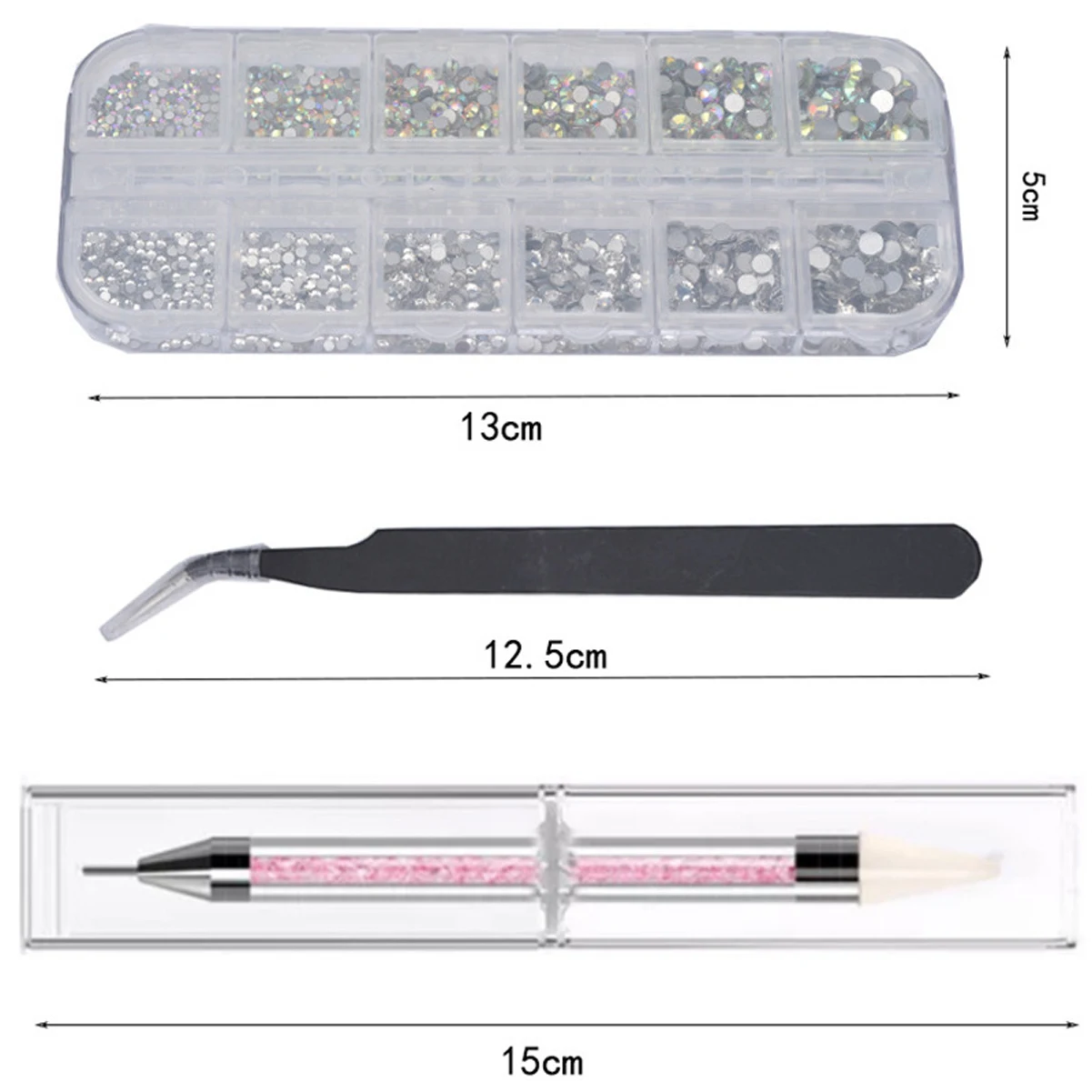 

Tweezers Nail Art 1.5-3.8 Mm Transparent Magic Glass Diamonds Clear Crystals Nail Art Crystals Rhinestones Nail Tools Set