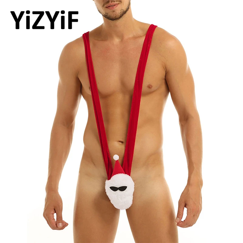 Мужские слитные мягкие бархатные рождественские костюм Манкини без рукавов с