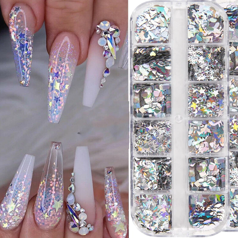 12 сеток/коробка AB голографическая лазерная вспышка лист полный смешанный