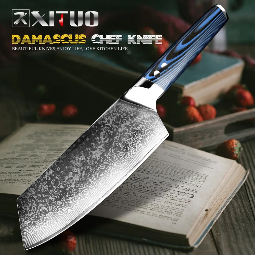 

XITUO 8-Inch Chef's Knife 67 Layers VG10 Japanese Damascus Steel Meat Cleaver With Ergonomically Designed Ultra-Sharp G10 Handle