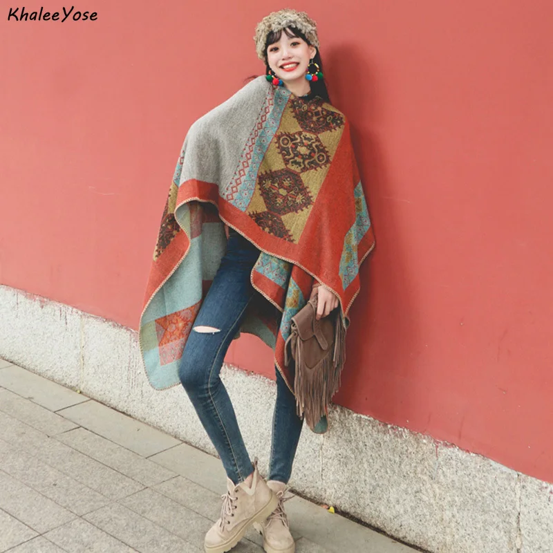 

Накидка KHALEE YOSE в этническом стиле, винтажный шикарный кардиган с цветочным рисунком, в стиле бохо, искусственная шаль, пончо, теплая верхняя ...