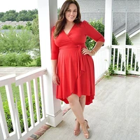 modern simple red plus size mother of the bride dresses deep v neck three quarter sleeves pleated high low wedding party gowns