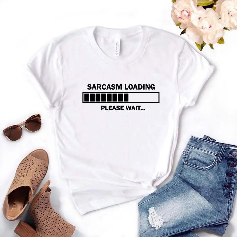 

Sarcasm Loading Please Wait Letter Print Men T shirts Popular Office Pure Cotton Tshirt Man O Neck Grey Women's Classic Tops