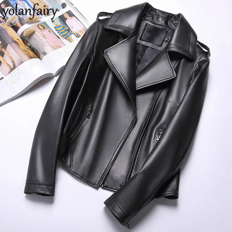 Куртка женская из натуральной овечьей кожи на весну/осень размеры до 4XL|Кожаные