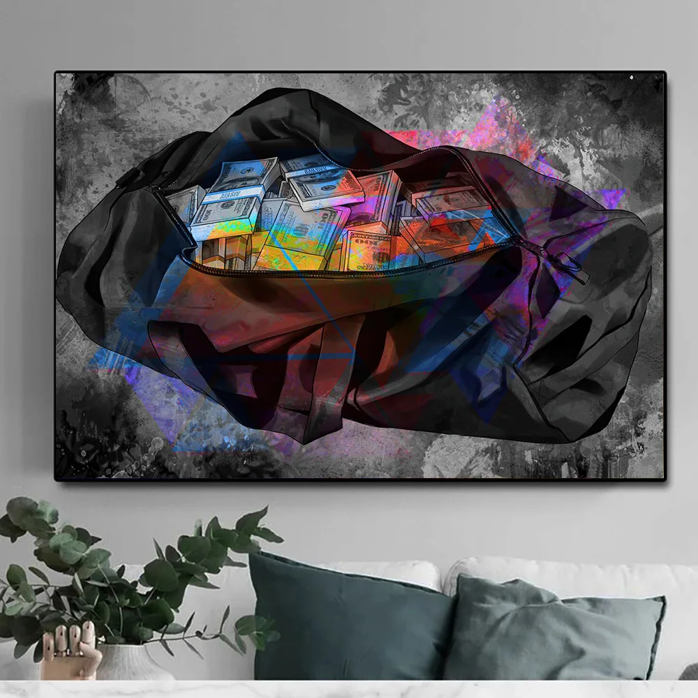 

Graffiti A Bag of Money Canvas Painting Abstract Poster and Prints Cash Art Wall Picture Modern for Living Room Home Decor