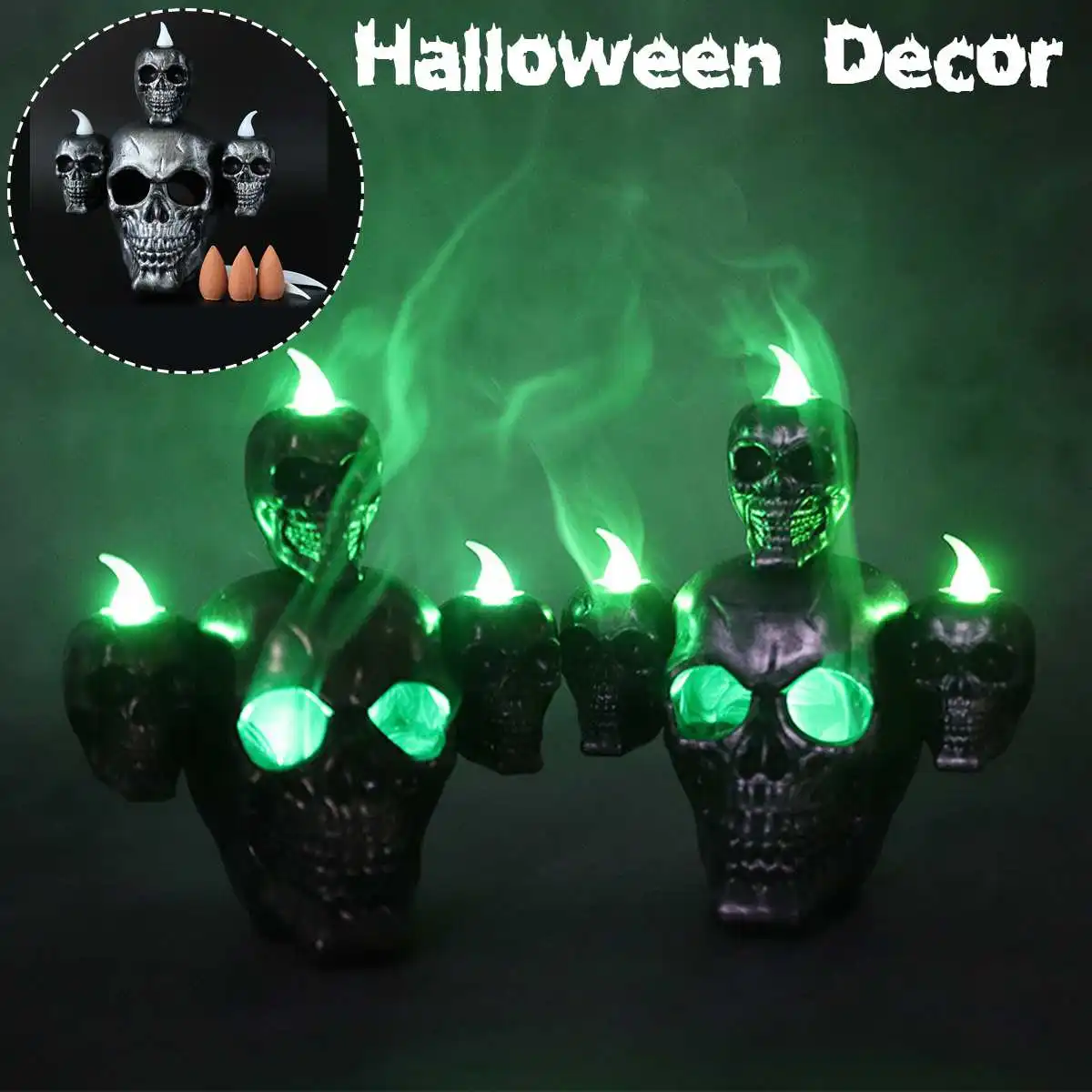

Хэллоуин LED Smoke подставка из сандалового дерева страшный свет черепа + 3 сандалового дерева для Хэллоуина вечеринки фотография Prop орнамент