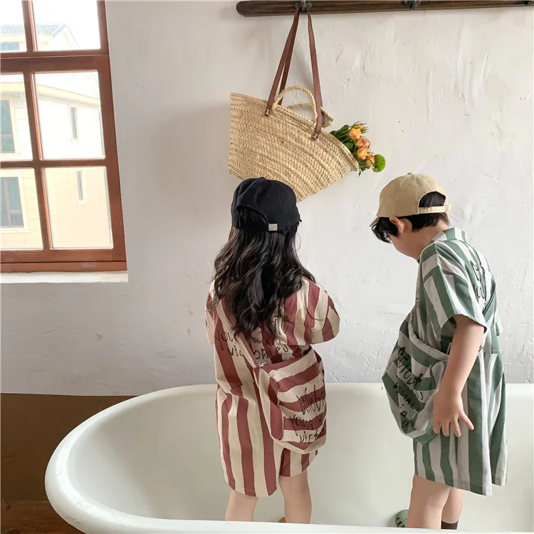 

8015 Children Clothes Kids Striped Jumpsuit Summer New 2021 Baby Boys Overalls Fashion Striped Girls Jumpsuit 2-9T Kids Jumpsuit