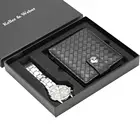 Мужские часы с кошельком, кварцевые часы, чехол из нержавеющей стали, наручные часы с кожаным кошельком, подарок для мужчины