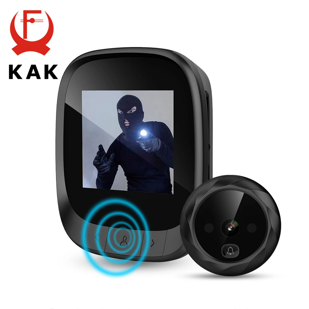 

KAK 2.4" LCD Screen Electronic Door Viewer Bell IR Night Door Peephole Camera Photo Recording Digital Door Camera Smart Viewer