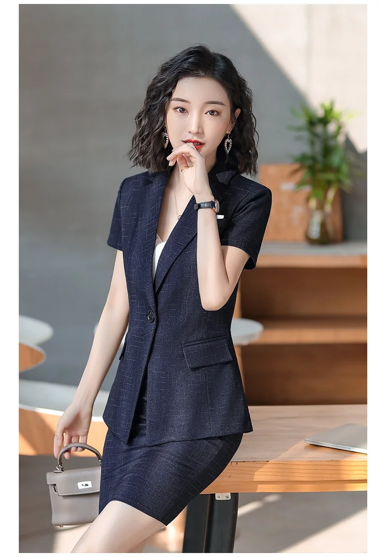 Женский элегантный Блейзер в шотландскую клетку темно-синий блейзер с коротким