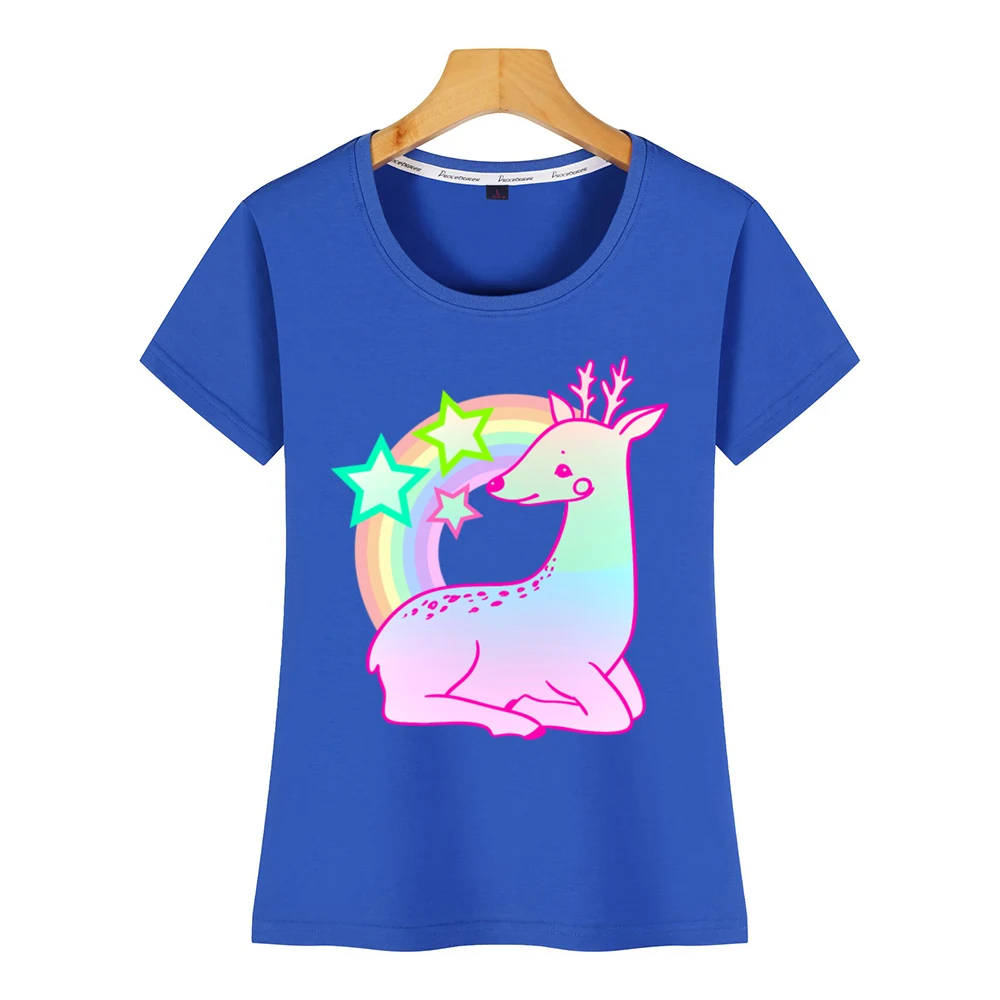 Топы футболка женская kawaii Пастельная Радужная олень в стиле хип-хоп винтажная на