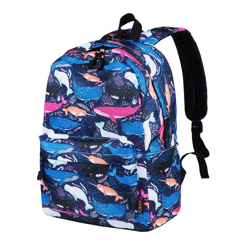 New Marine Animal Print Waterproof Laptop Backpack Female Fashion Girl Women Men Nylon Brown Dark Blue | Багаж и сумки