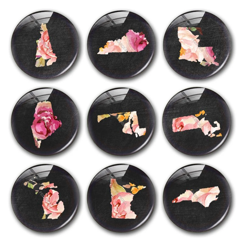 Цветочная карта США в стеклянный кабошон Канзаса круглая фотография