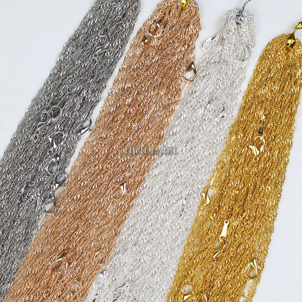 10 шт./лот посеребренные/Золотые Цепи 2 мм ожерелья в виде водной волны для женщин 16