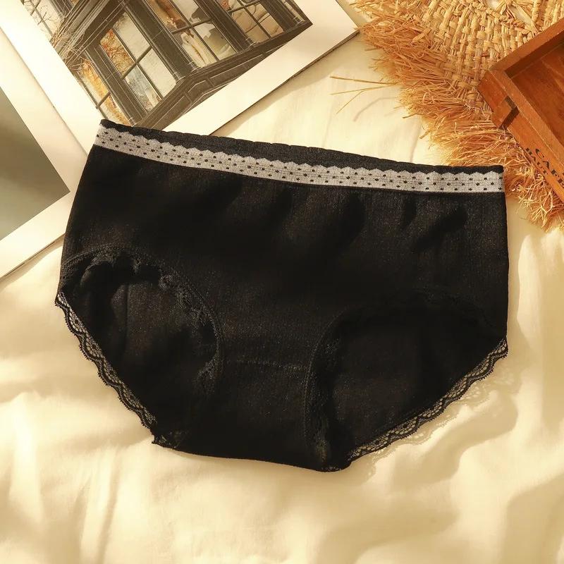 

Seamless Graphene Moisture-conducting Underwear Ladies Mid-waist Antibacterial Cotton Bottom Crotch Sexy Lace Girly Briefs