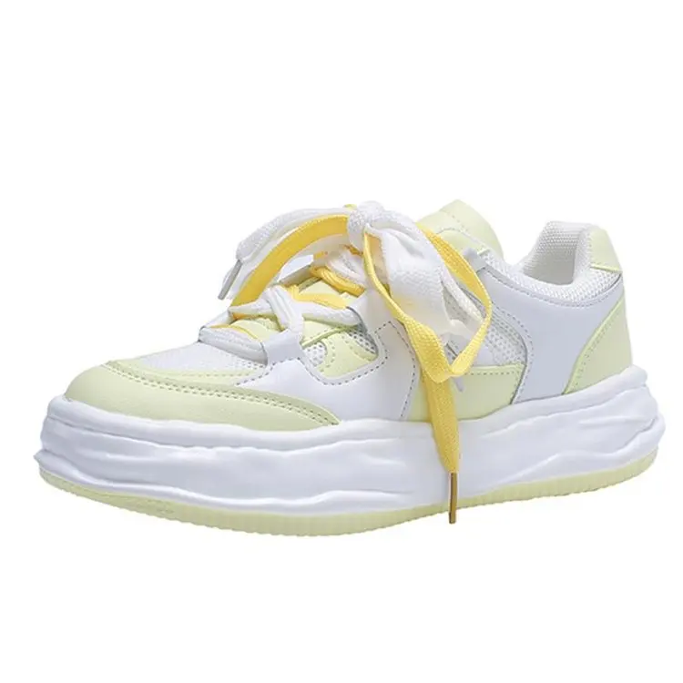 

2021 New Stylish Women Casual Shoes Lovers Leather Platform Chunky Sneakers Harajuku Flat Thick Sole Wedge White Basket Walking