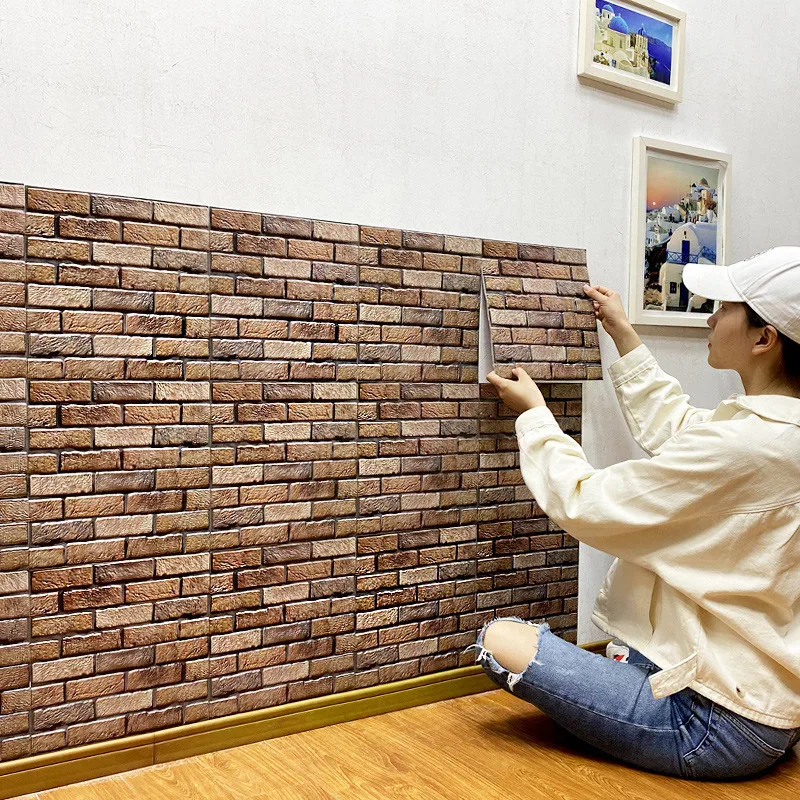 Рулонная самоклеящаяся винтажная 3D настенная бумага из искусственного кирпича