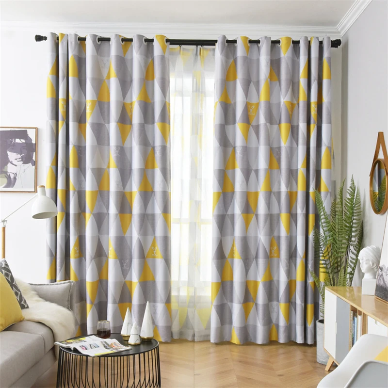 Nordic Modern Blackout Curtains Yellow Blue Geometric Stripes Printed Living Room Children Window Cortinas MY076-4 | Дом и сад