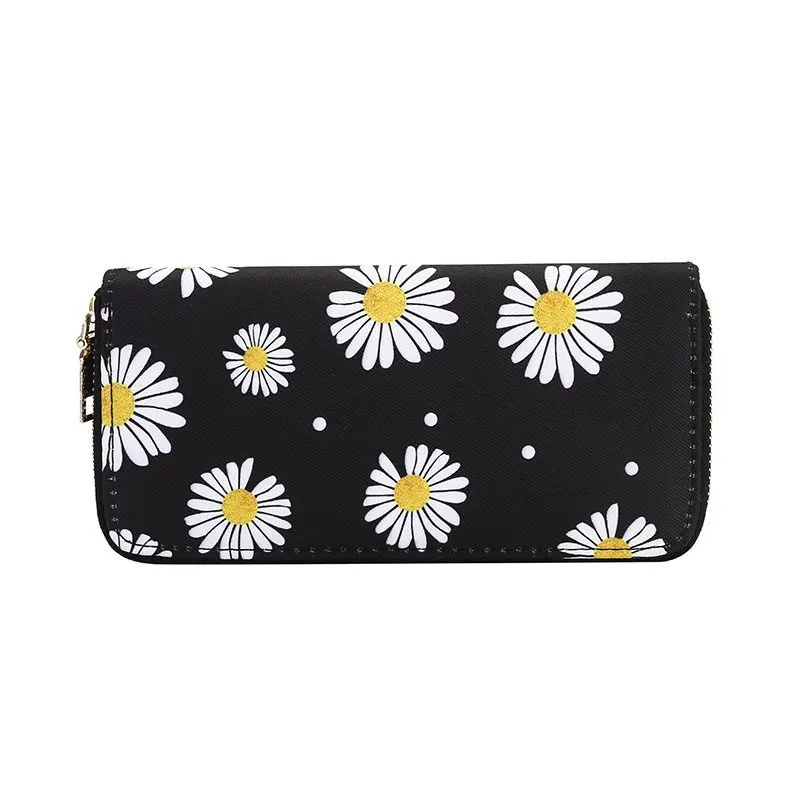 

Daisy Embroidery Women Wallet Fashion Long Clutch Wallets PU Leather Mobile Phone Bags Waterproof Money Clip Day Clutch Purse