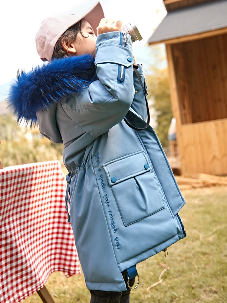 Детские зимние куртки пуховое пальто/парки для девочек детское пальто зимняя