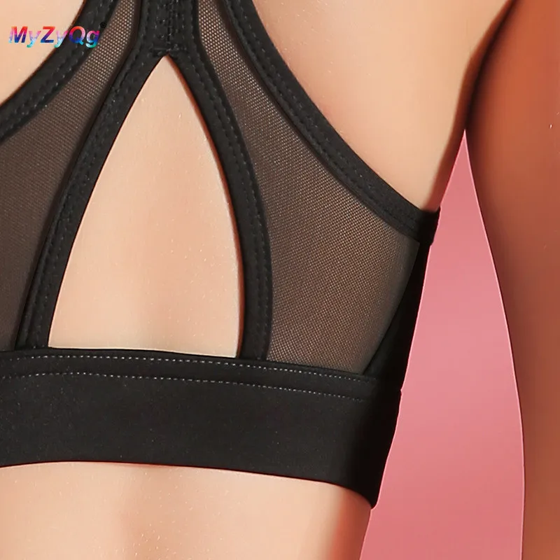 

Mesh Gauze Stitching Women Sports Yoga Bras Top Running Vest Gym Fitness Tank Ladies Shockproof Beauty Back Workout Top
