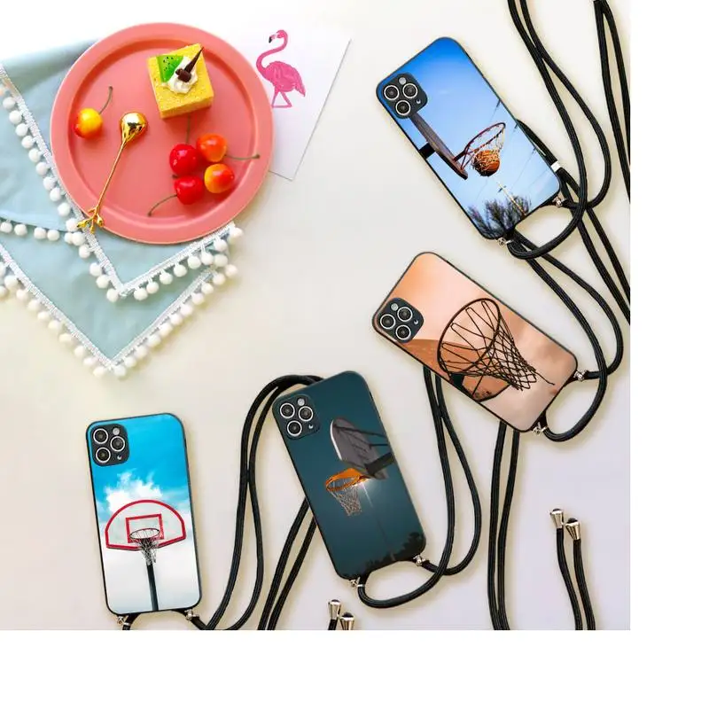 

Basketball court Phone Case For iPhone 7 8 11 12 X XS XR MINI Pro Max Plus Strap Cord Chain Lanyard soft