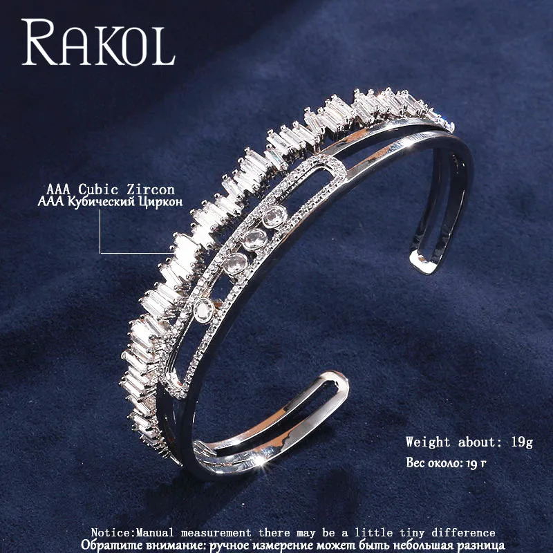 Женский браслет на запястье RAKOL элегантные браслеты с цирконами в блестящей