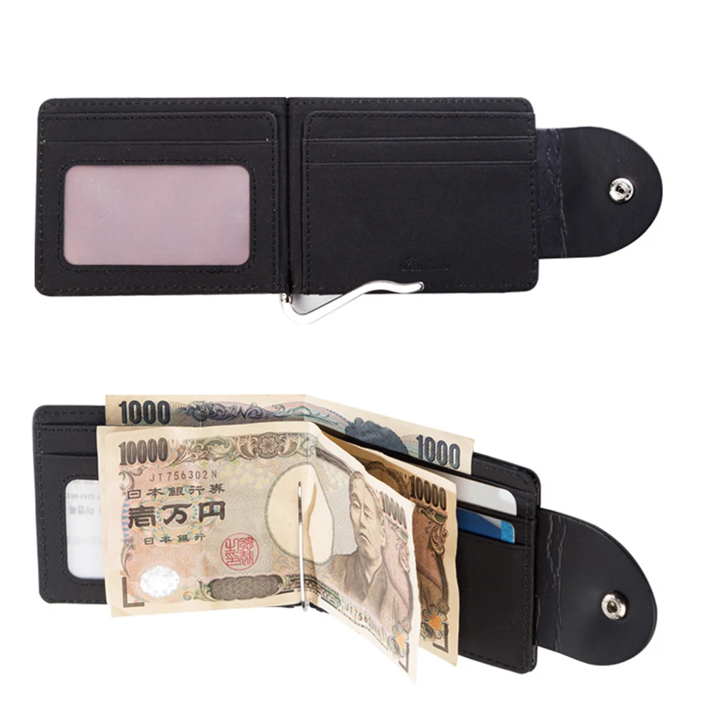 Короткий кошелек для мужчин металлический кожаный тонкий бумажник с зажимом