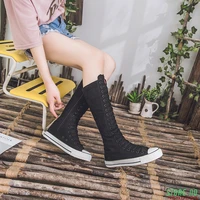2021 new spring autumn women shoes canvas casual high top shoes long boots lace up zipper comfortable flat boots sneakers