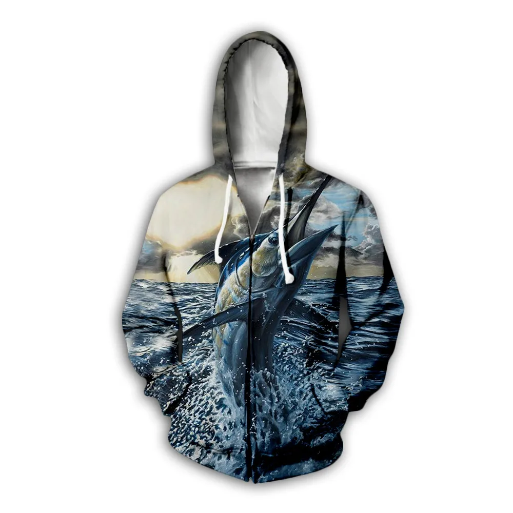 

Deep-sea fish 3D effect men's sweater men's casual hipster Harajuku cool neutral sweater fish polyester material explosion