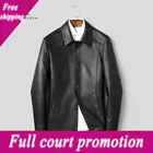 Мужская повседневная куртка из натуральной овечьей кожи, черная длинная куртка с карманами, Новинка осени 2022