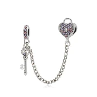 pink purple cz heart lock stopper charm fit original pandora charms bracelet key safety chain beads diy jewelry for women dangle